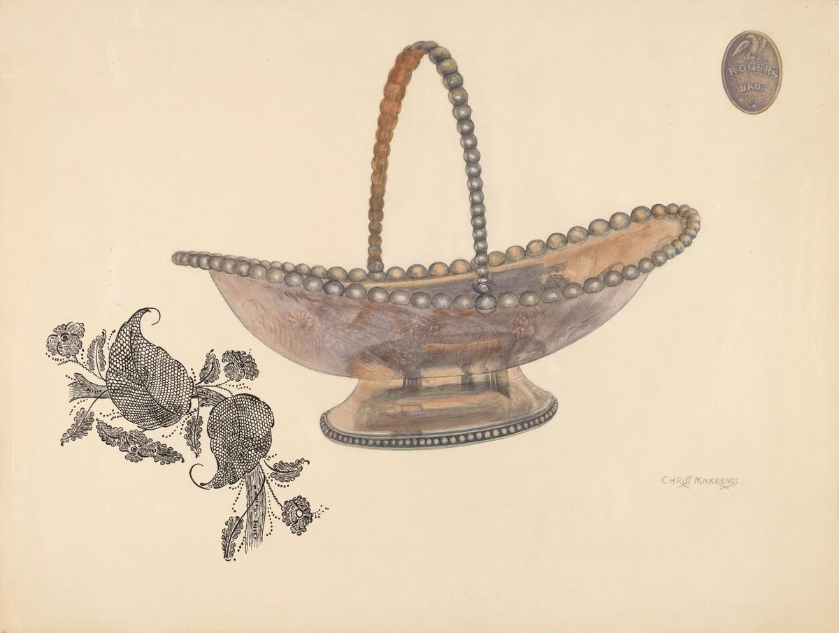 Silver Plate Bread Basket by Chris Makrenos, index of american design, 1937