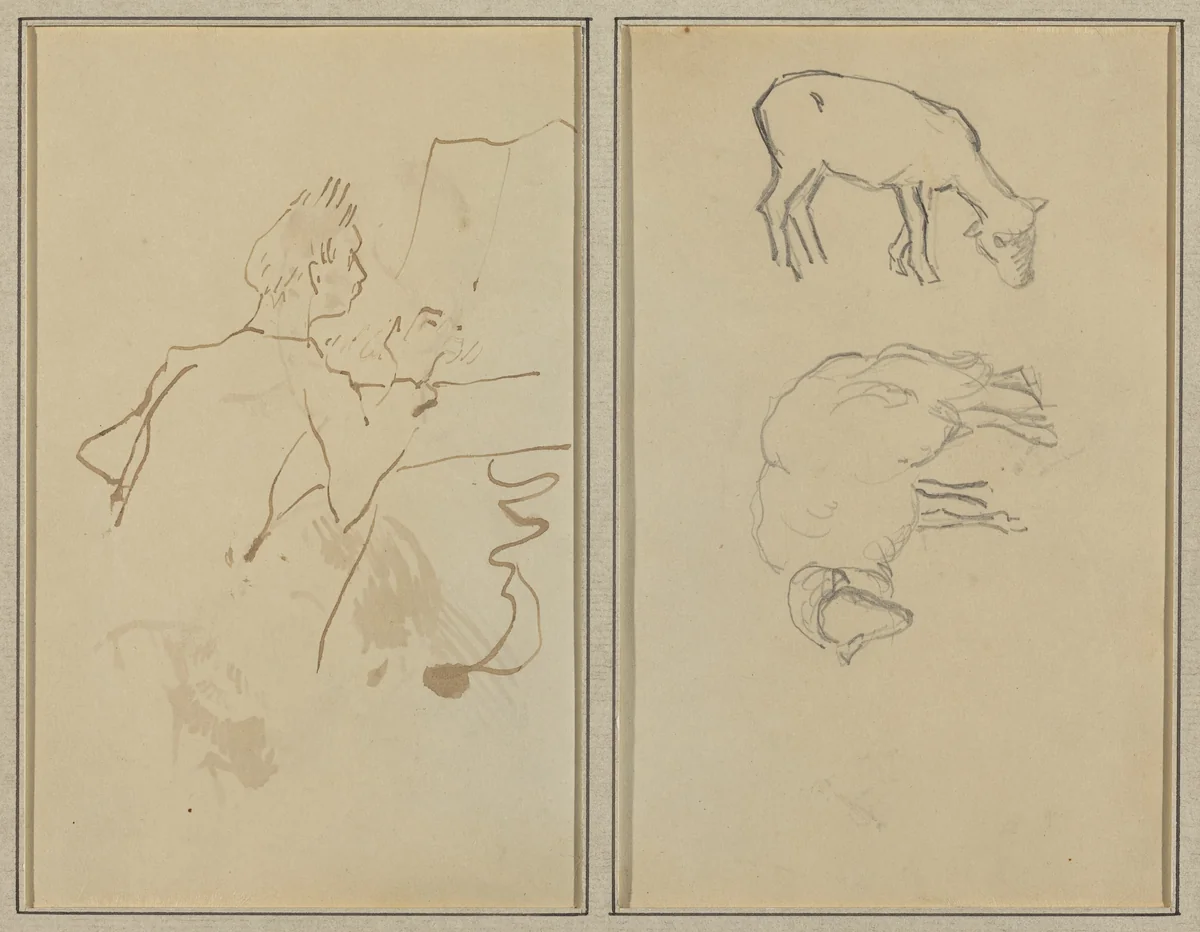 Man Playing Piano; Two Sheep [verso] by Paul Gauguin, drawing, 1884-1888