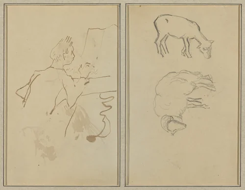 Man Playing Piano; Two Sheep [verso] by Paul Gauguin, drawing, 1884-1888
