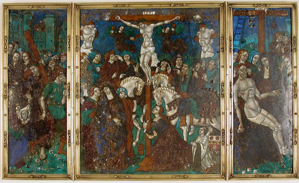 Triptych with The Way to Calvary, Crucifixion, and Descent from the Cross by Jean Pénicaud, other, 1500-1599