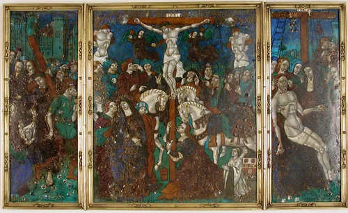 Triptych with The Way to Calvary, Crucifixion, and Descent from the Cross by Jean Pénicaud, other, 1500-1599