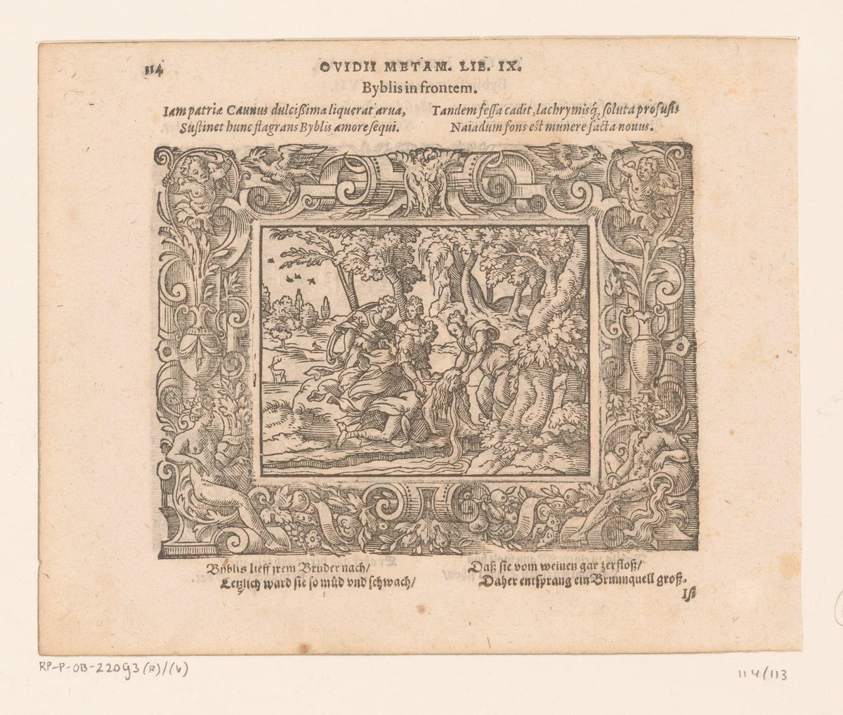 Byblis in een beek veranderd by Virgilius Solis, print, 1569