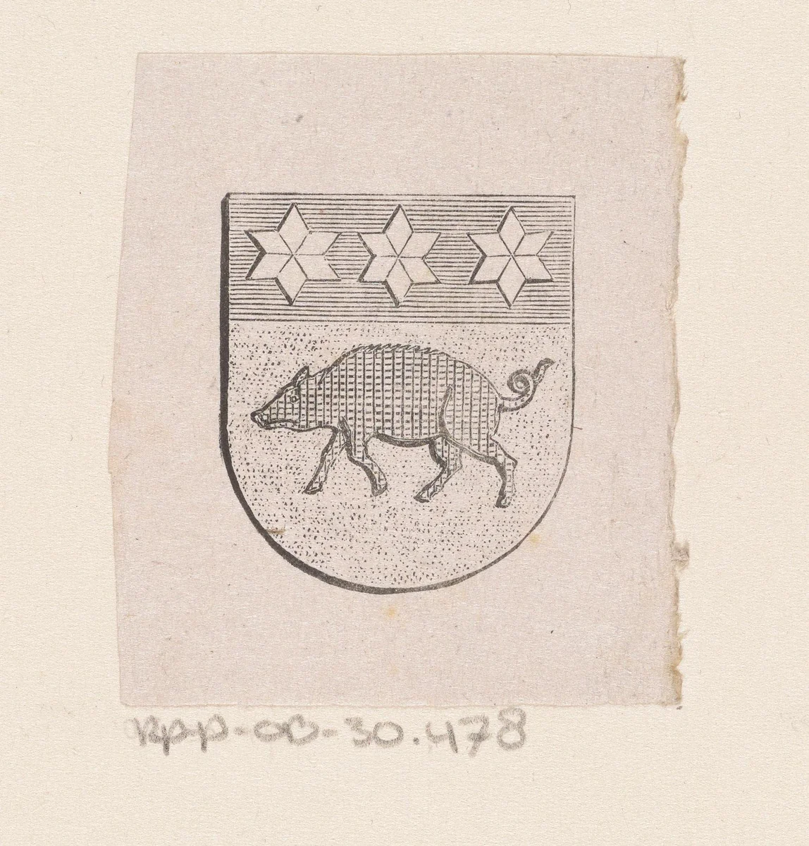 Vignet met een wapen met daarop een varken by Isaac Weissenbruch, print, 1836-1912