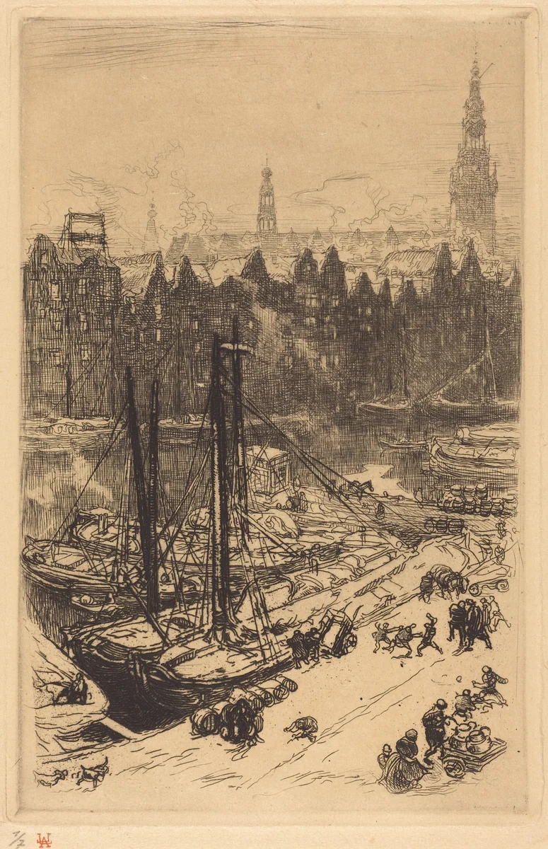 Amsterdam Seen from Victoria Hotel (Amsterdamvue de Victoria Hotel) by Auguste Lepère, print, 1901