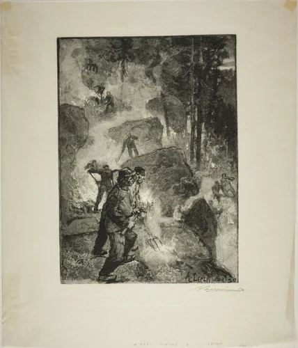 Fern Burners in the Forest by Louis Auguste Lepère, print, 1887