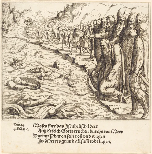 Moses Closing the Red Sea by Augustin Hirschvogel, print, 1548