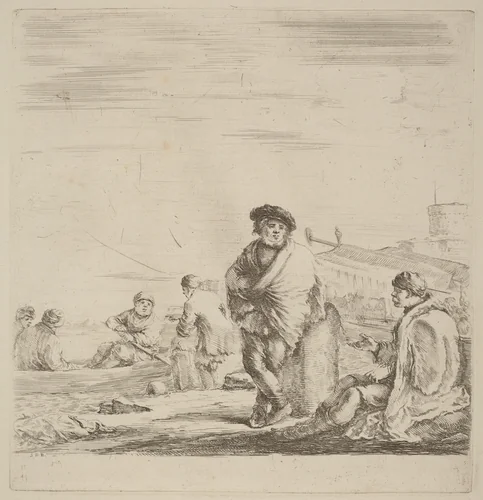 Standing Sailor Talking with a Seated Levantine by Stefano della Bella, print, 1610-1664