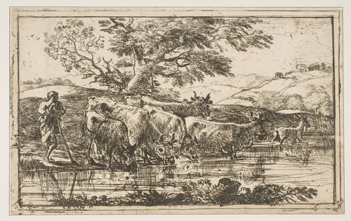 The Herd at the Watering Place by Claude Lorrain, print, 1635