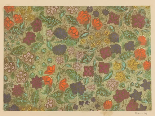 Blad met ranken met bloemen en vruchten met puntenfond by Georg Christoph Stoy, other, 1703-1750