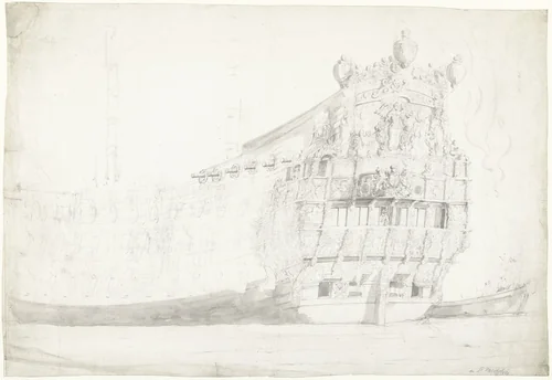 Het Engelse oorlogsschip St. Michael by Willem van de Velde, drawing, 1669-1707