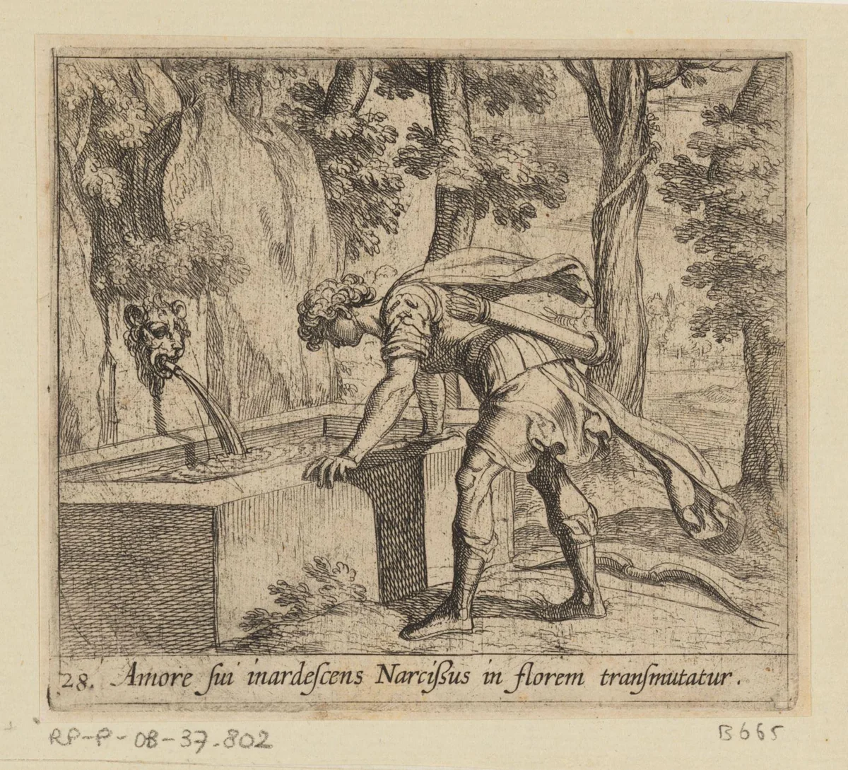 Narcissus by Antonio Tempesta, print, 1606
