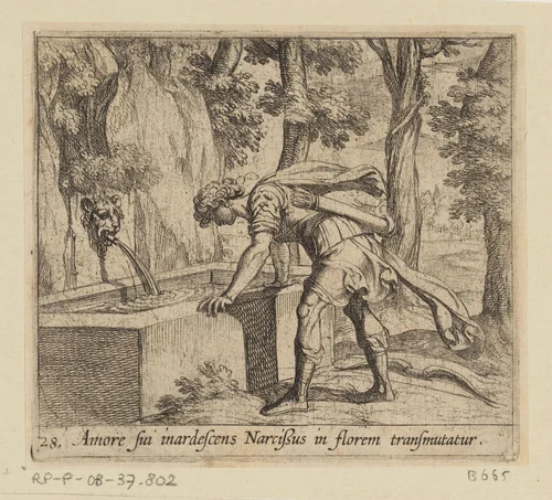Narcissus by Antonio Tempesta, print, 1606