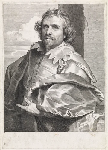 Portret van de schilder Daniël Mijtens (I) by Paulus Pontius, print, 1616-1657