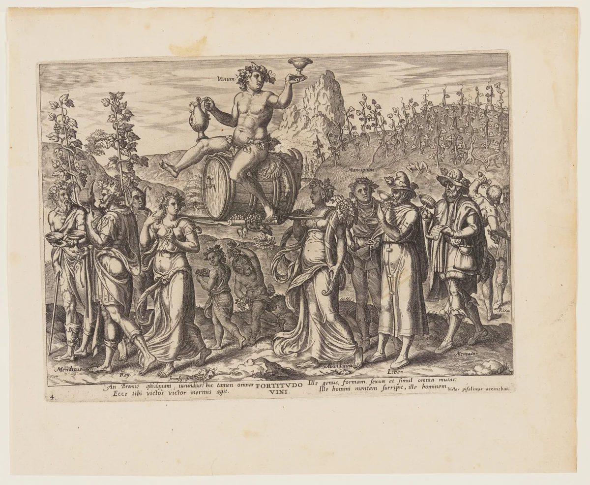 The Power of Wine [3 Esdras 3:19-23], from The Four Strongest Powers by Philips Galle, print, 1574