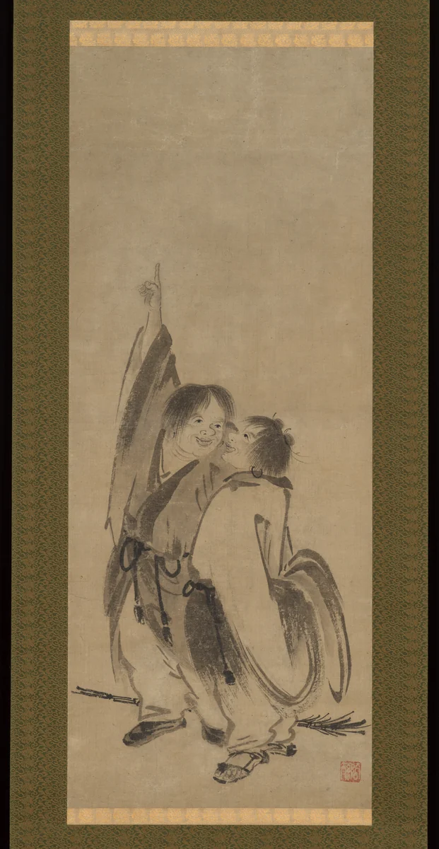 Hanshan and Shide by Kenkō Shōkei (賢江祥啓), painting, 1550-1599