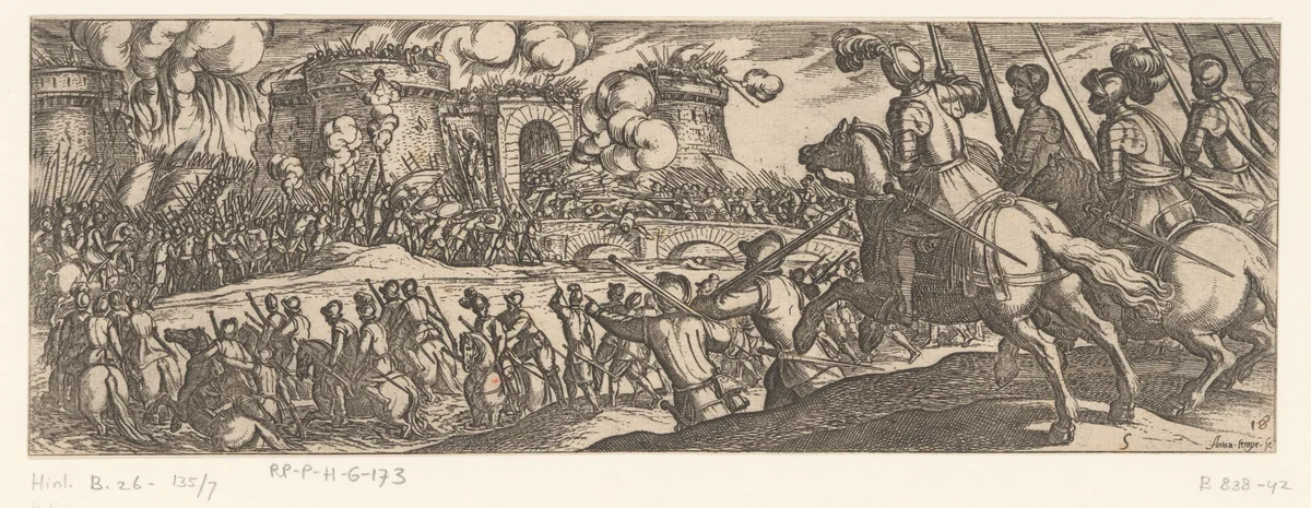 Leger een fort aanvallend by Antonio Tempesta, print, 1599