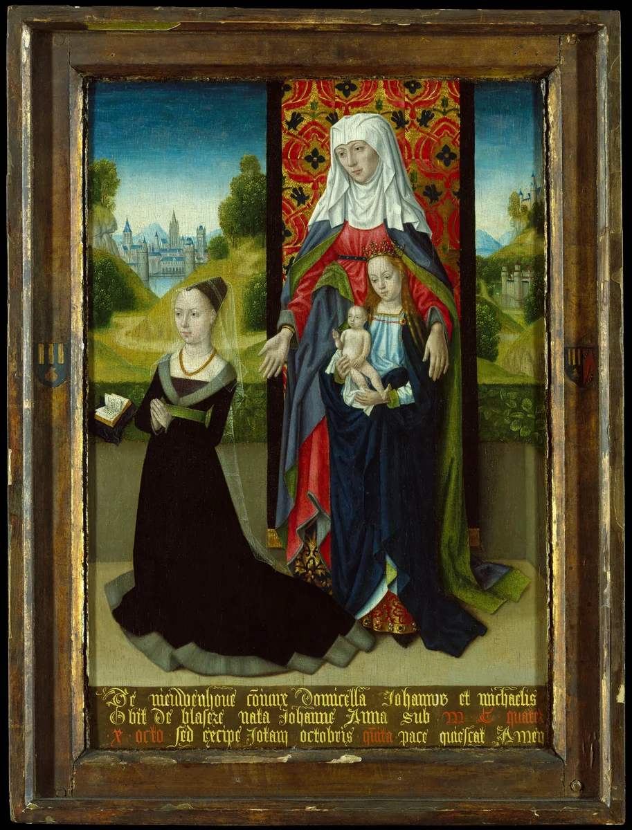 Virgin and Child with Saint Anne Presenting Anna van Nieuwenhove by Master of the Saint Ursula Legend, painting, 1479-1482