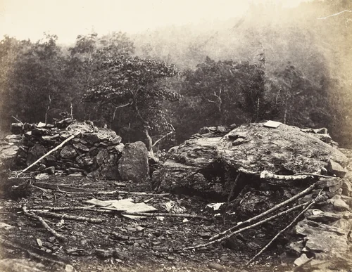 Interior of Breastworks on Round Top, Gettysburg by Timothy O'Sullivan, Alexander Gardner, photograph, 1863