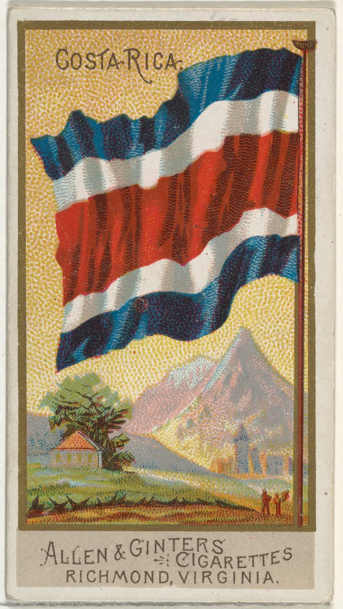 Costa Rica, from Flags of All Nations, Series 2 (N10) for Allen & Ginter Cigarettes Brands by Allen & Ginter, print, 1890