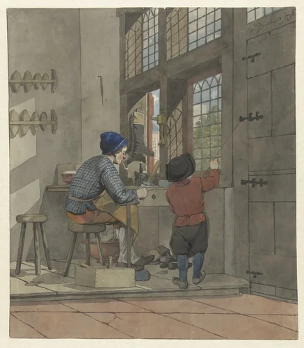 Schoenmaker in zijn werkplaats by W. Barthautz, drawing, 1796