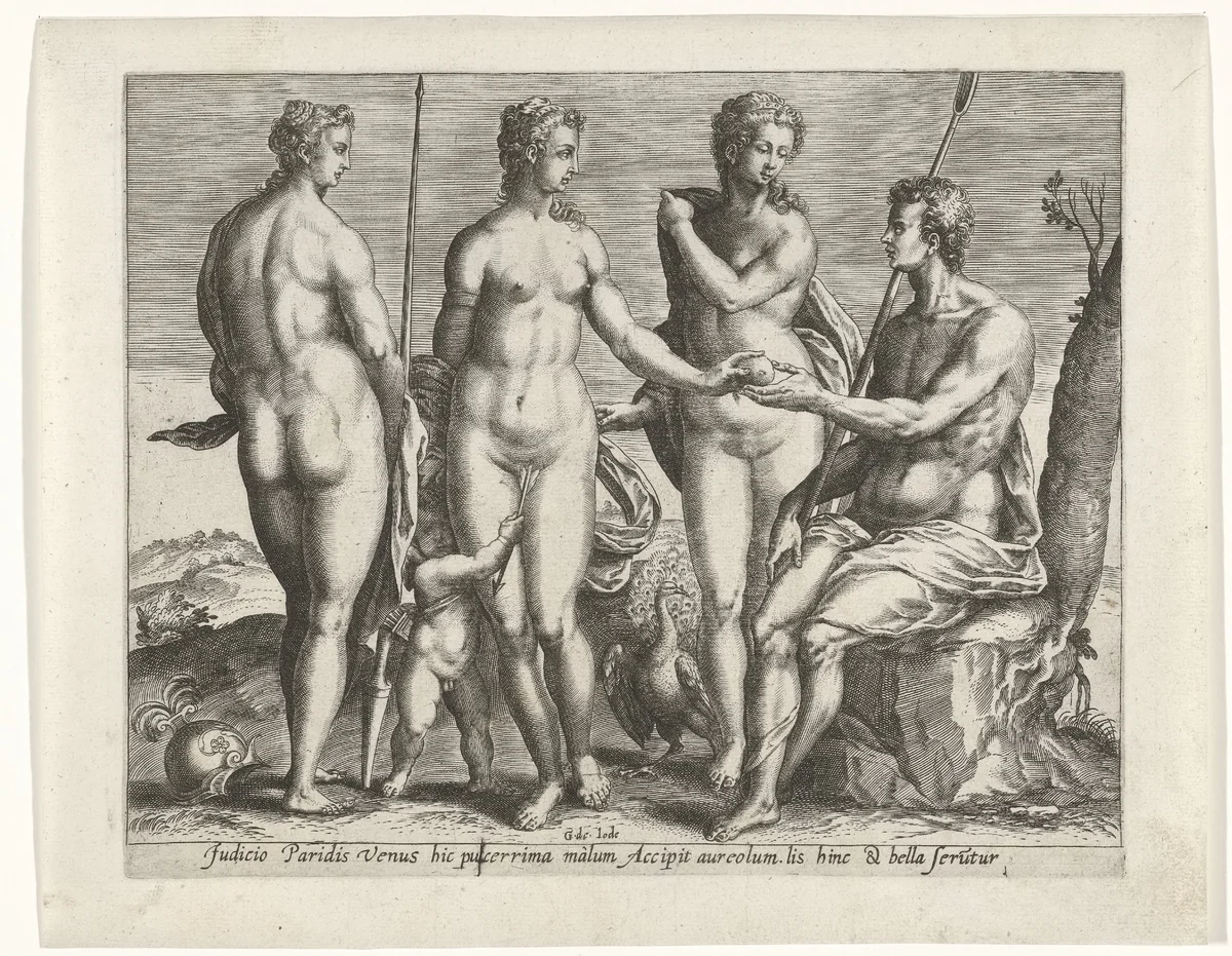 Oordeel van Paris by Pieter de Jode, print, 1590-1632