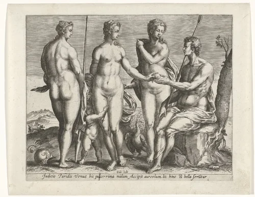 Oordeel van Paris by Pieter de Jode, print, 1590-1632