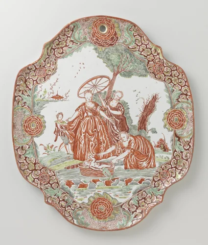 Plaat met Mozes in het biezen mandje by anonymous, print, 1730-1740