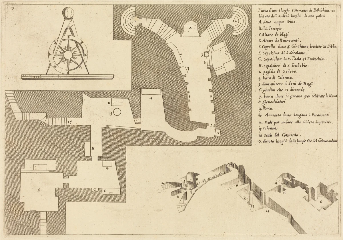 Plan of All the Important Places in Bethlehem by Jacques Callot, print, 1619