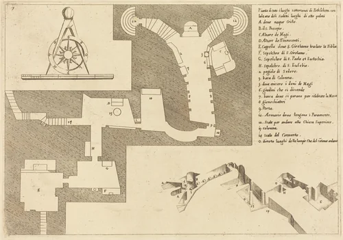 Plan of All the Important Places in Bethlehem by Jacques Callot, print, 1619