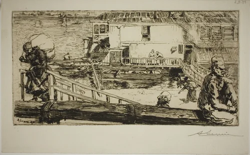The Washhouse by Louis Auguste Lepère, print, 1891