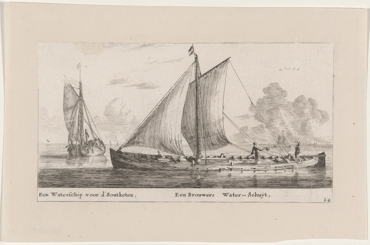 A "Watership" Carrying Water for the Salt Works and Another One Carrying Water for the Breweries by Reinier Nooms, print, 1647-1657