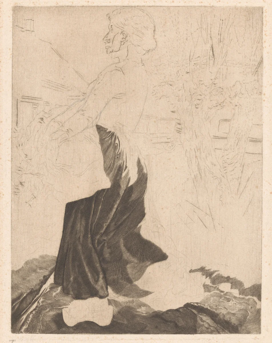 Boerin op klompen bij boerderij by Johannes Josephus Aarts, print, 1881-1934