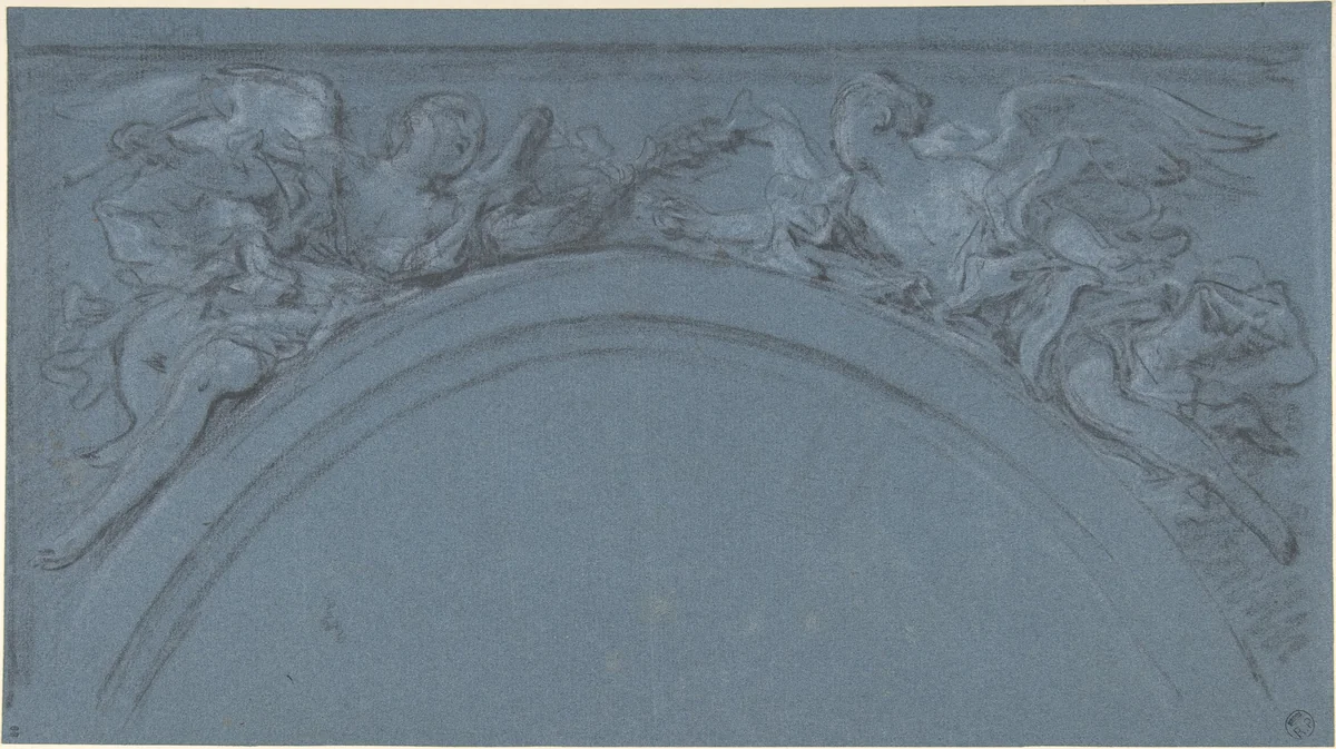 Two spandrels with winged figures by François Boucher, drawing, 1720-1770