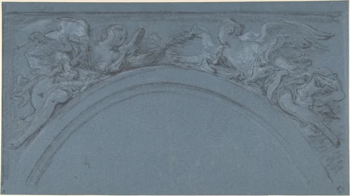 Two spandrels with winged figures by François Boucher, drawing, 1720-1770