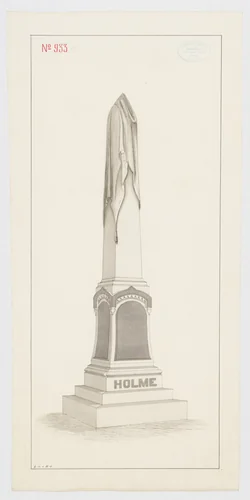 Draped Obelisk Grave Monument for "Holme", No. 933 (recto); Sketch of a grave (verso) by Alexander Maxwell, drawing, 1840-1880