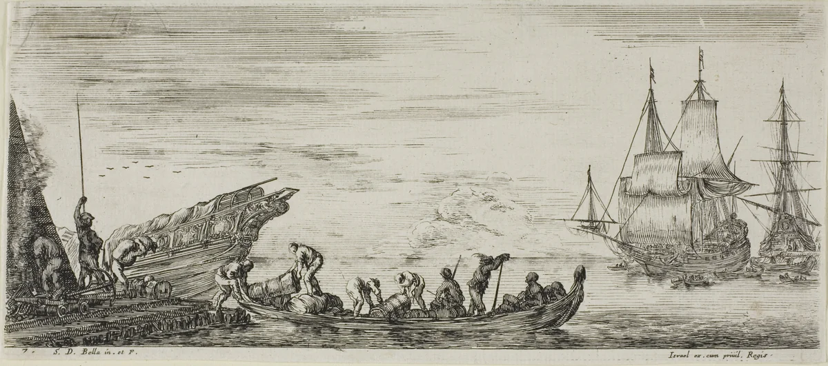 Plate Seven from Various Embarkments by Stefano della Bella, print, 1630-1664