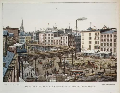 Coenties Slip, New York.--Down Town Export and Import Trading by Charles Magnus & Company, print, 1850-1900