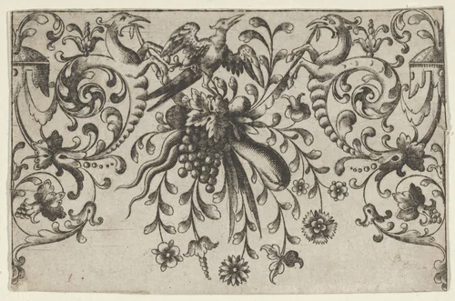 Design for Silverwork with Garlands, Birds, and Grotesque Motifs by Hieronymus Bang, print, 1568-1633