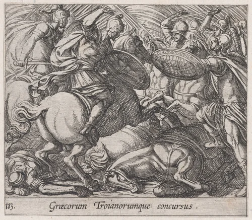 Plate 113: The Greeks Battling the Trojans (Graecorum Troianorumque concursus), from Ovid's 'Metamorphoses' by Antonio Tempesta, print, 1606