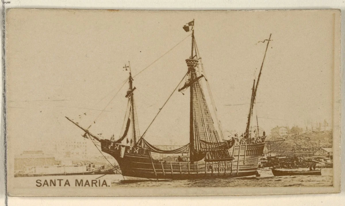 Santa Maria, from the Famous Ships series (N50) for Virginia Brights Cigarettes by Allen & Ginter, photograph, 1895