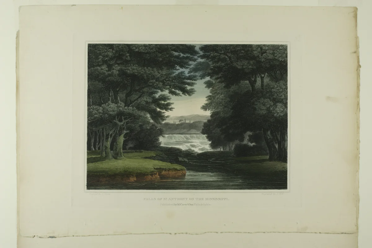 Falls of St. Anthony on the Mississippi, plate seven of the first number of Picturesque Views of American Scenery by John Hill, print, 1819-1821