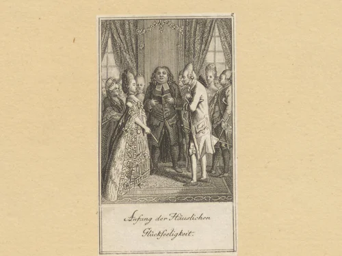 Dominee trouwt een man en een vrouw by Daniel Berger, print, 1773
