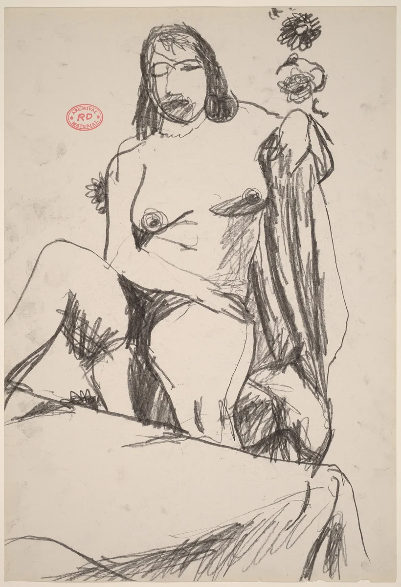 Untitled [seated female nude with arm over draped chair back] by Richard Diebenkorn, drawing, 1955-1967
