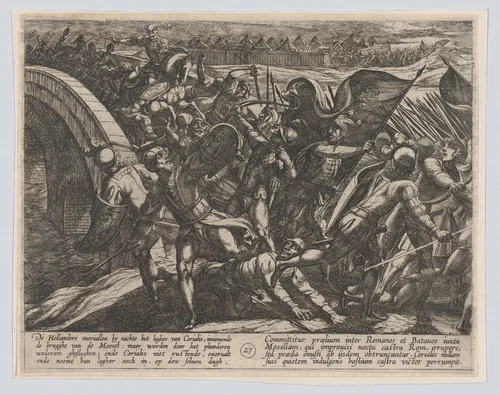 Plate 27: The Dutch During a Surprise Attack of the Roman Camp on the Moselle, from The War of the Romans Against the Batavians (Romanorvm et Batavorvm societas) by Antonio Tempesta, print, 1611-1612