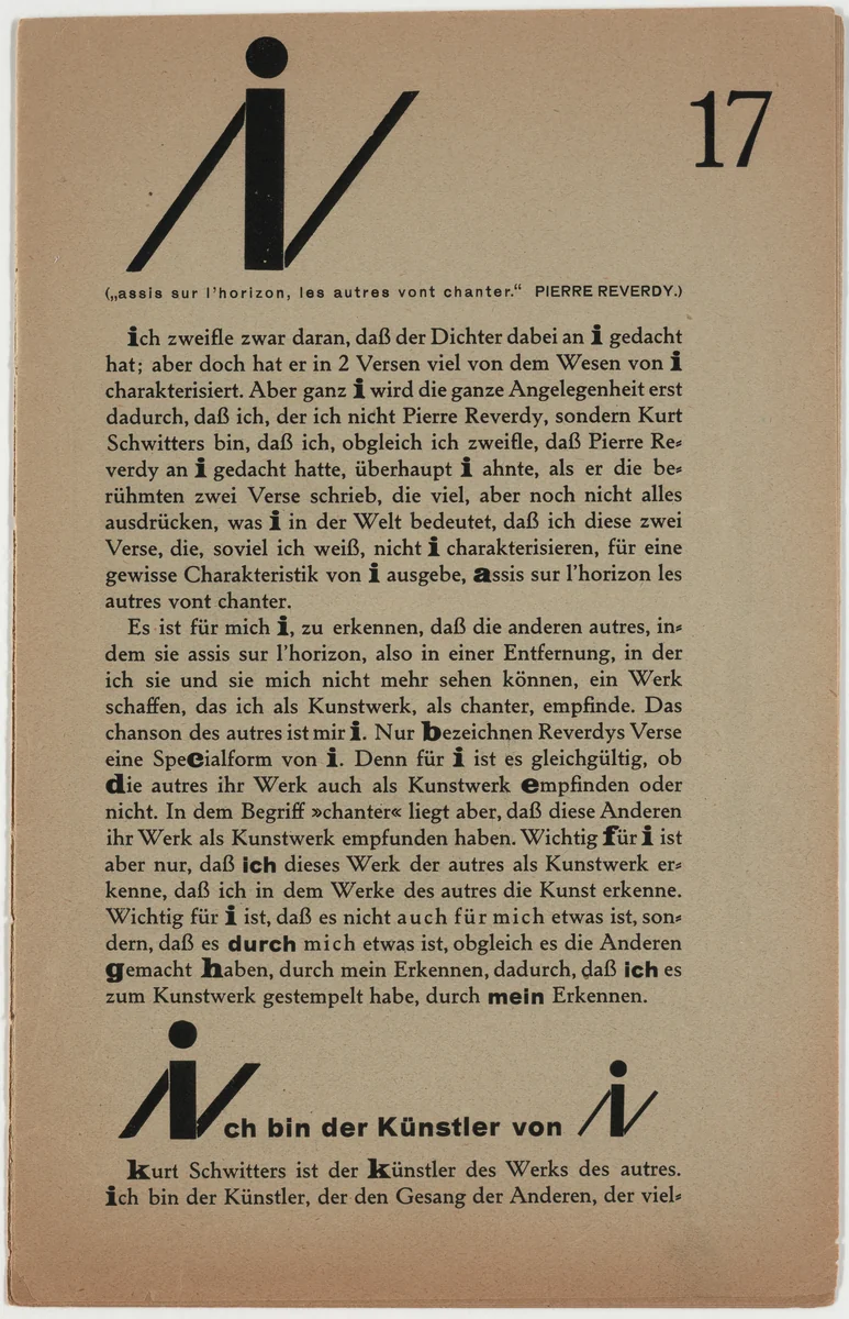 Merz 2: Ich bin der Künstler von i by Kurt Schwitters, design, 1923