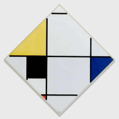 Lozenge Composition with Yellow, Black, Blue, Red, and Gray by Piet Mondrian, painting, 1921