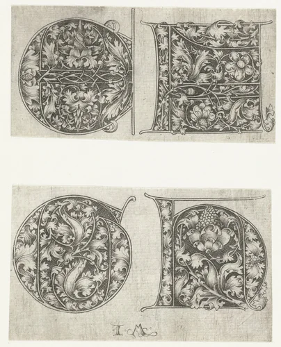 Hoofdletters E, F, G, en H by Unknown, print, 1455-1503