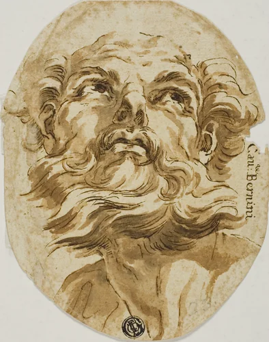 Bearded Head by Domenichino, drawing, 1600-1680