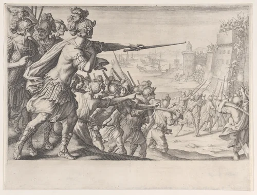 Prise de la Ville de Bone (Capture of the City of Bone), from La Vie de Ferdinand Ier de Médicis série appelée aussi Les Batailles des Médicis (The Life of Ferdinand I de'Medici also called The Medici Battles) by Jacques Callot, print, 1614-1620