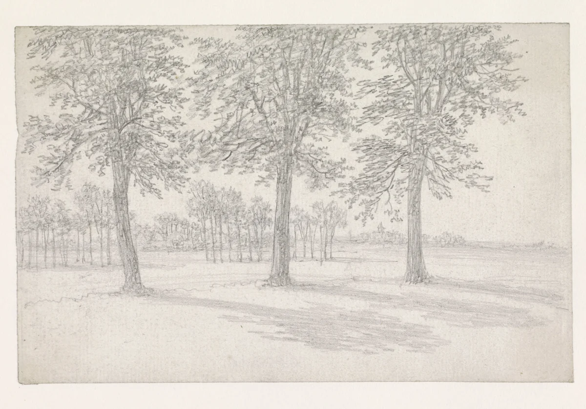 Bomen in een weiland by Georges Michel, drawing, 1773-1843
